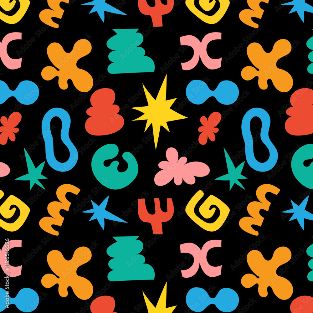 Naive playful abstract shapes seamless patterns. Brutal contemporary figure circle oval wave backgrounds. Geometric posters in trendy retro brutalist style. Swiss design aesthetic. Naive playful abstract shapes seamless patterns. Brutal contemporary figure circle oval wave backgrounds. Geometric posters in trendy retro brutalist style. Swiss design aesthetic.