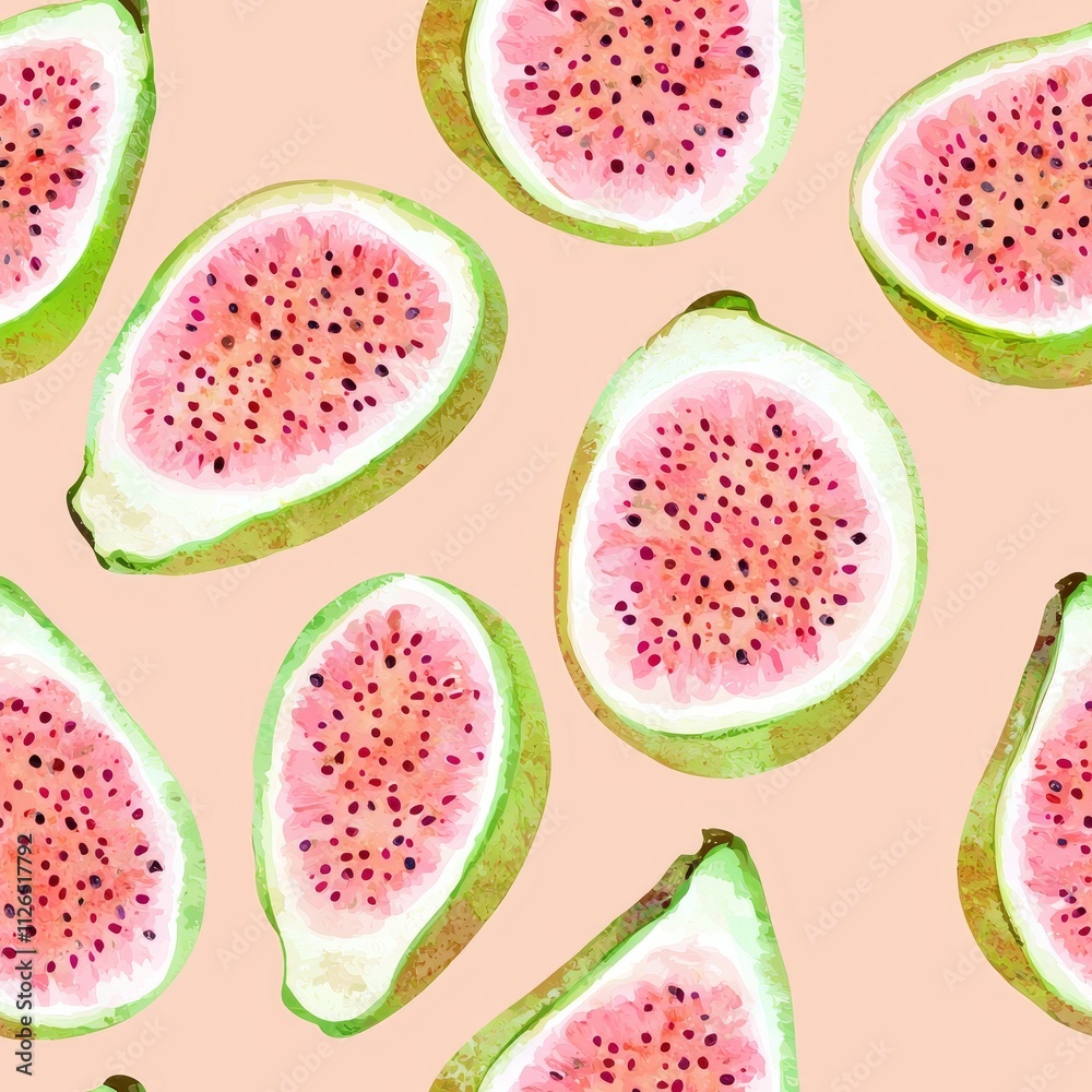 Vibrant Watermelon Slices with Dotted Seeds on Pastel Backdrop Vibrant Watermelon Slices with Dotted Seeds on Pastel Backdrop