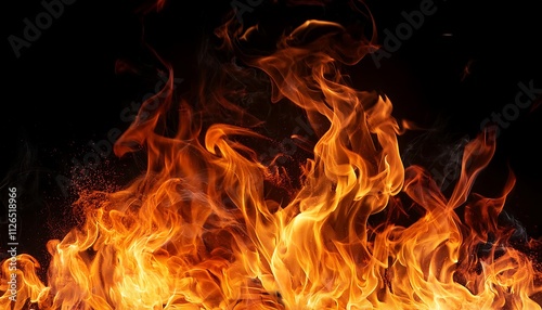 Fiery flames dance and crackle in a cozy fireplace, casting a warm, orange glow