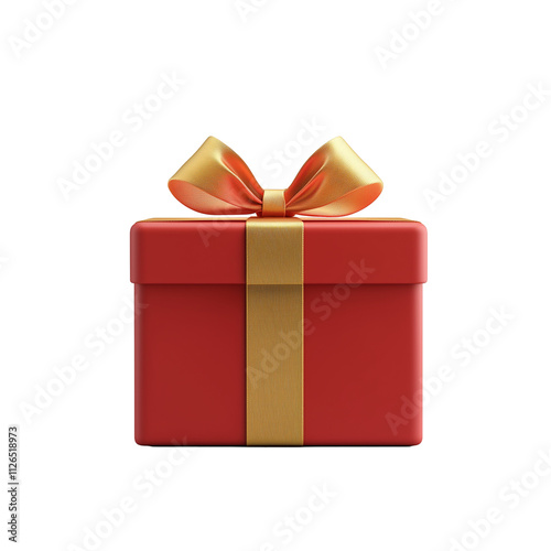 3D icon of red gift box with golden ribbon isolated on transparent background