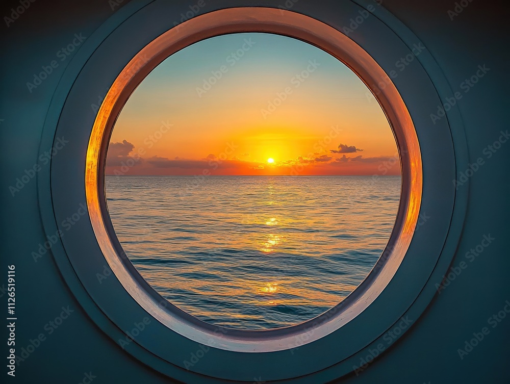 serene sunset view through a circular window serene sunset view through a circular window