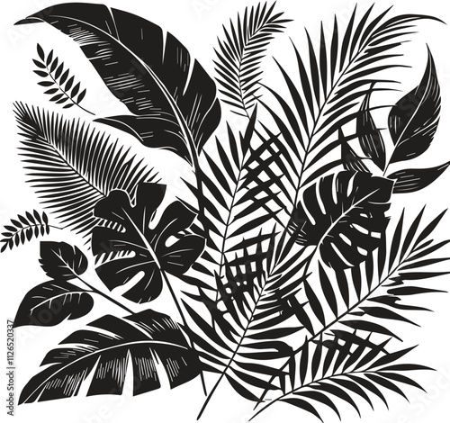 tropical leaves silhouette vector background