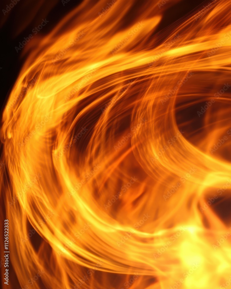 Circle of Fire flame with movment on black background, Beautiful yellow, orange and red and red blaze fire flame texture style