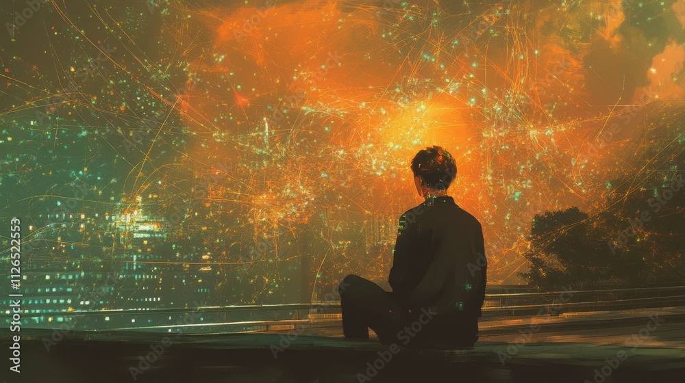 contemplative student immersed in complex network of thoughts abstract digital concept contemplative student immersed in complex network of thoughts abstract digital concept