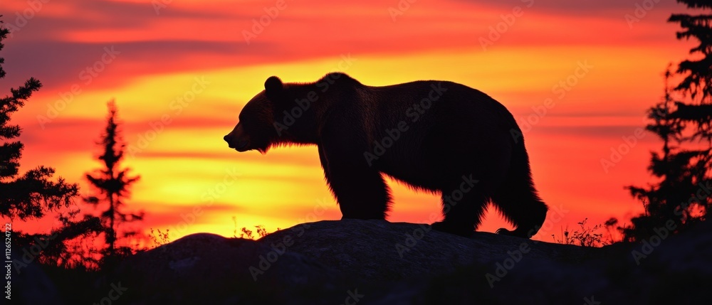silhouette of a bear against a vibrant sunset silhouette of a bear against a vibrant sunset