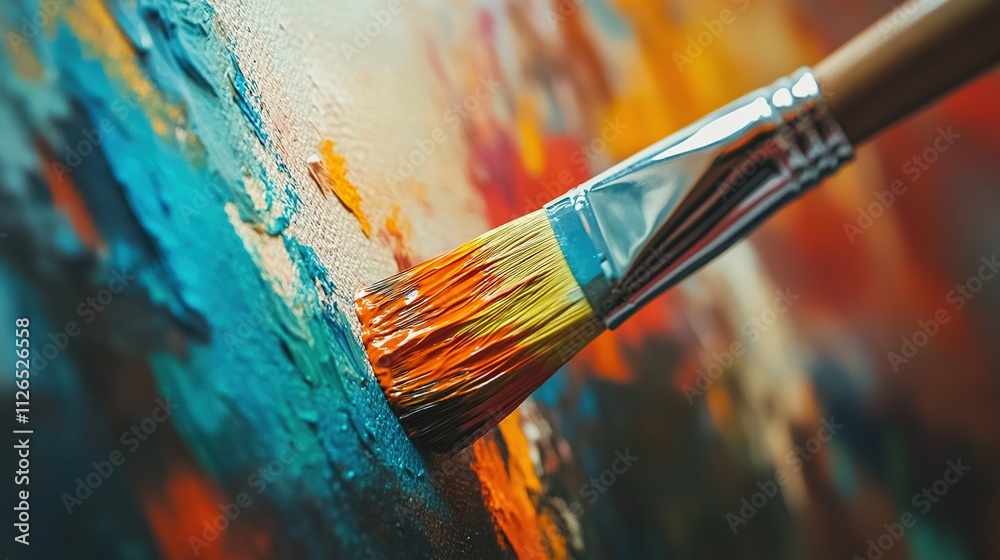 A paintbrush dipped in bright paint, poised above a blank canvas, representing the anticipation of beginning a creative masterpiece. A paintbrush dipped in bright paint, poised above a blank canvas, representing the anticipation of beginning a creative masterpiece.