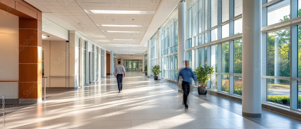 modern office corridor with natural light and greenery modern office corridor with natural light and greenery