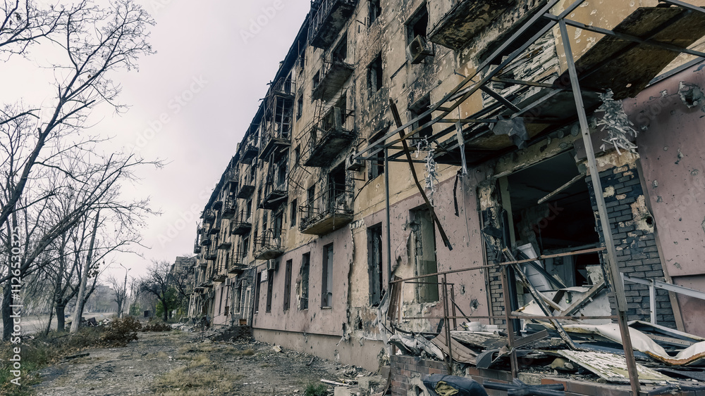 destroyed and burned houses in the city in Ukraine destroyed and burned houses in the city in Ukraine