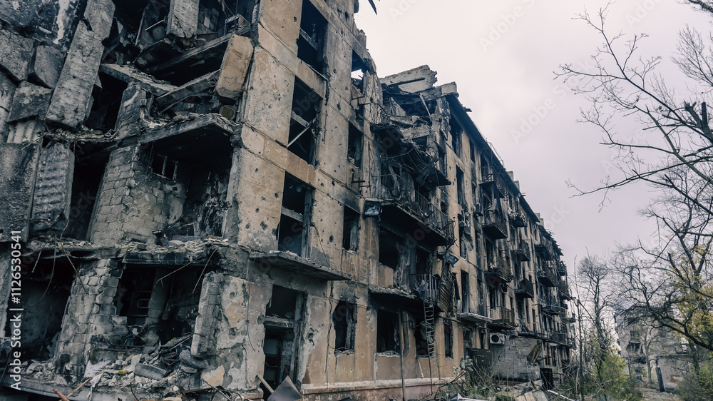 destroyed and burned houses in the city in Ukraine destroyed and burned houses in the city in Ukraine