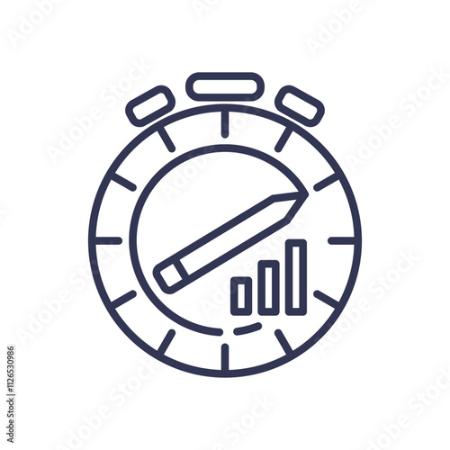 A stopwatch with a pencil and bar graph symbolizes time-efficient creativity and productivity.
