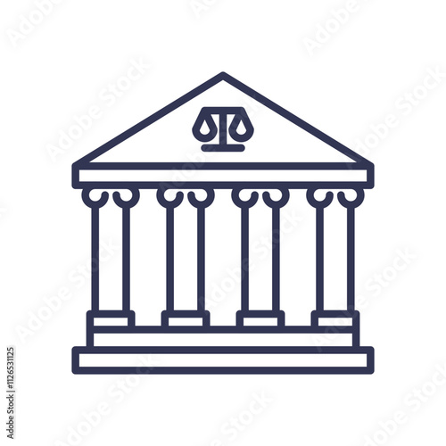 Illustration of a courthouse with scales of justice, symbolizing law and order.