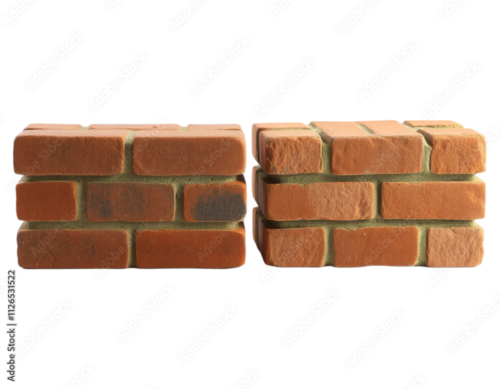 Rustic Brick Wall Isolated on White Background, Textured Construction Material Design, PNG Transparent. Rustic Brick Wall Isolated on White Background, Textured Construction Material Design, PNG Transparent.