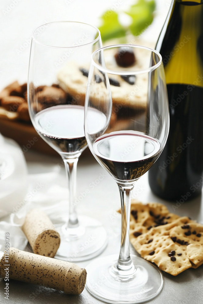 Elegant wine presentation with treats at a gathering Elegant wine presentation with treats at a gathering