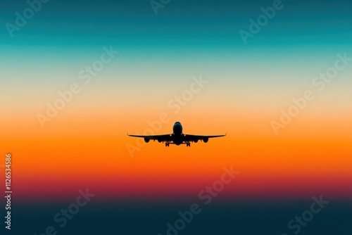 silhouette of an airplane flying at sunset