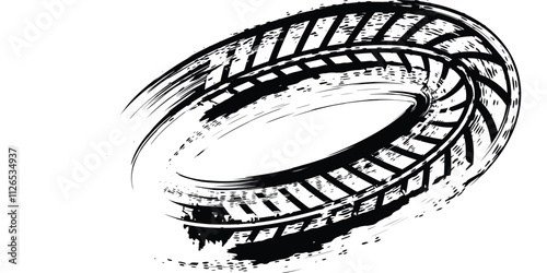 Car tire tread grunge element. Car and motorcycle tire pattern, wheel tire tracks. Black tire print. Vector illustration isolated on white background.