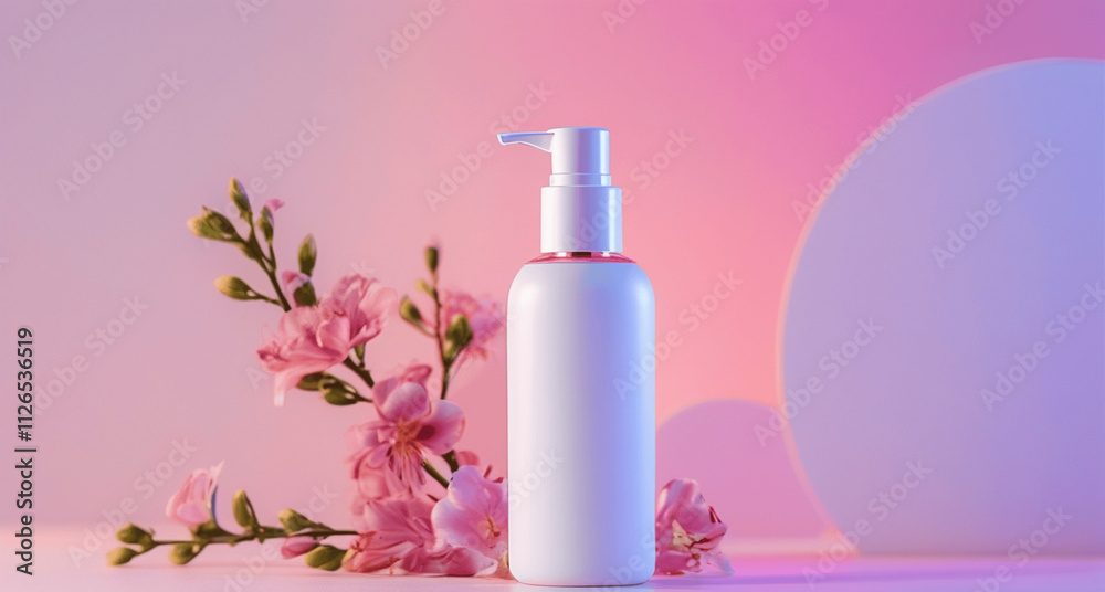 Elegant White Lotion Bottle with Pink Flowers Elegant White Lotion Bottle with Pink Flowers