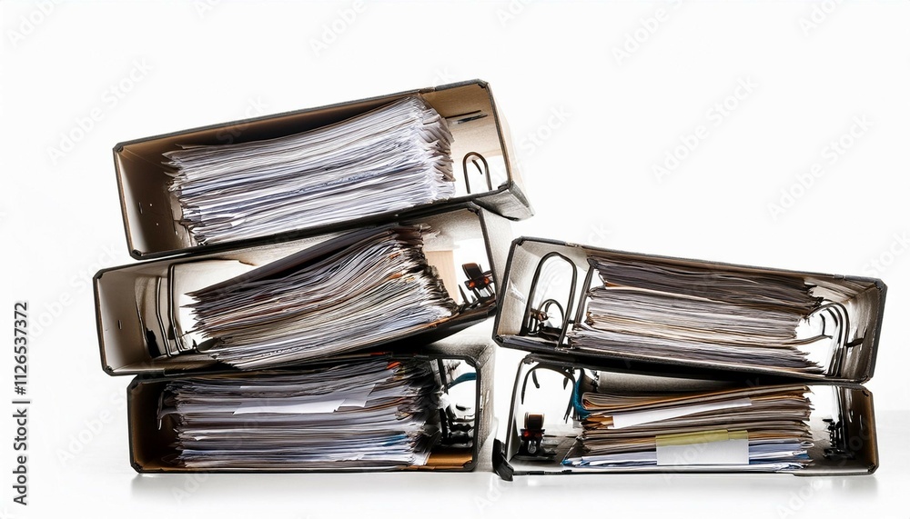 files stacking up in a messy order isolated on white background files stacking up in a messy order isolated on white background