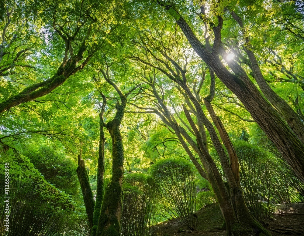 vibrant green forest canopy nature photography for wall art home decor and calming spaces