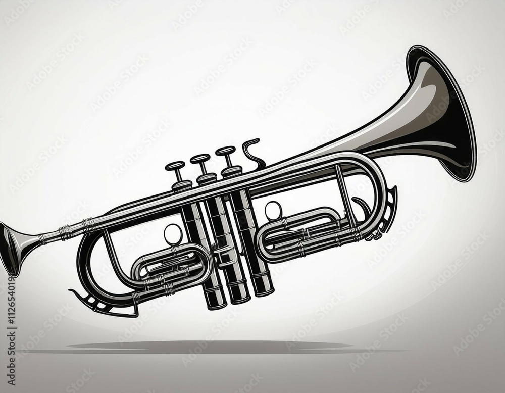 Naklejka premium brass trumpet silhouette illustration on white background