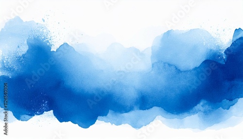 watercolor texture background abstract blue painting frame isolated on white backdrop template card blank copy space