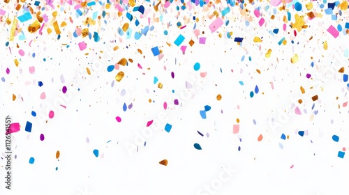 Colorful confetti falling on a white background, celebrating party events, festivals, and joyful moments, ideal for marketing, invitations, and celebrations.