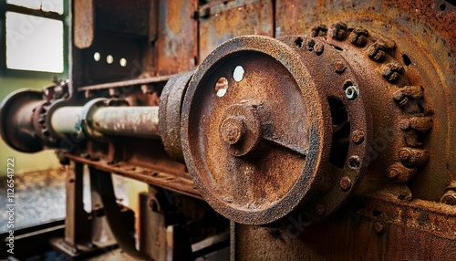 a close up shot of a rusty machine with corrosion and decay