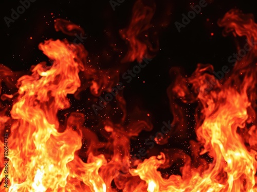 Burning red hot sparks realistic fire flames, abstract