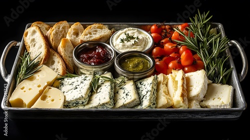 Gourmet Cheese And Bread Platter With Dips photo