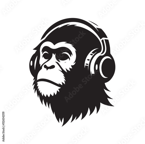 Monkey wearing headphone silhouette vector illustration