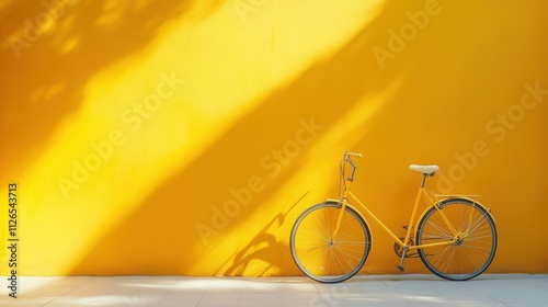 Yellow bike against yellow wall.