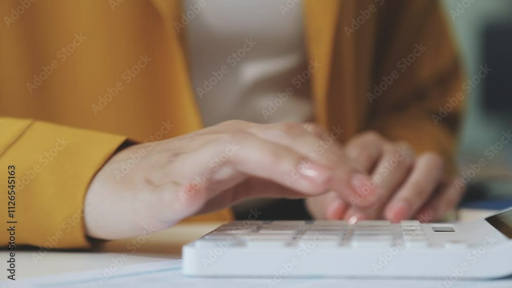 Asian Businesswoman Using laptop computer and working at office with calculator document on desk, doing planning analyzing the financial report, business plan investment, finance analysis concept. Asian Businesswoman Using laptop computer and working at office with calculator document on desk, doing planning analyzing the financial report, business plan investment, finance analysis concept.