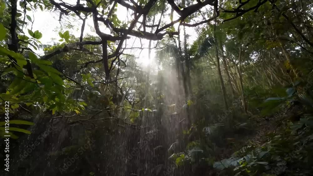 waterfall in the forest, water flowing in the forest, water drops on a tree, morning in the forest | HD video waterfall in the forest, water flowing in the forest, water drops on a tree, morning in the forest | HD video