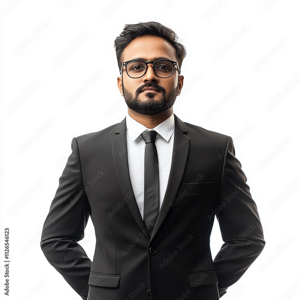 Indian tech professional in a suit, isolated on white, representing IT services, corporate technology, and global business innovation. Indian tech professional in a suit, isolated on white, representing IT services, corporate technology, and global business innovation.