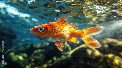 vibrant goldfish swimming in clear water