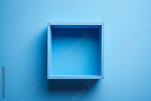 A square blue empty box is located in the center of an entirely plain blue background