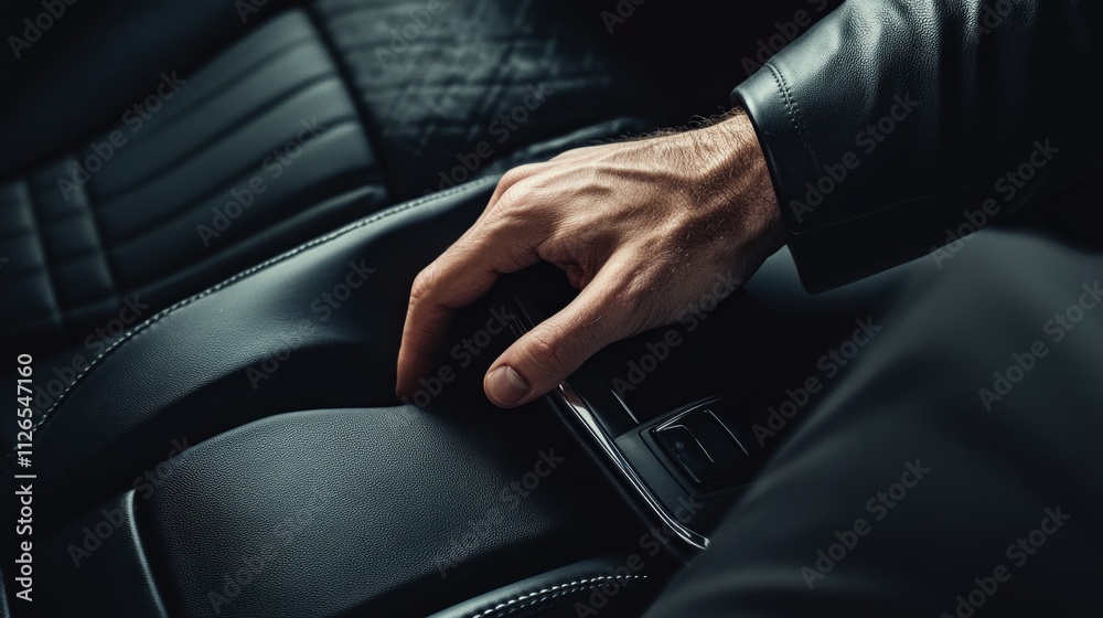 Hand Resting on Luxurious Car Interior in Modern Lifestyle Setting Hand Resting on Luxurious Car Interior in Modern Lifestyle Setting
