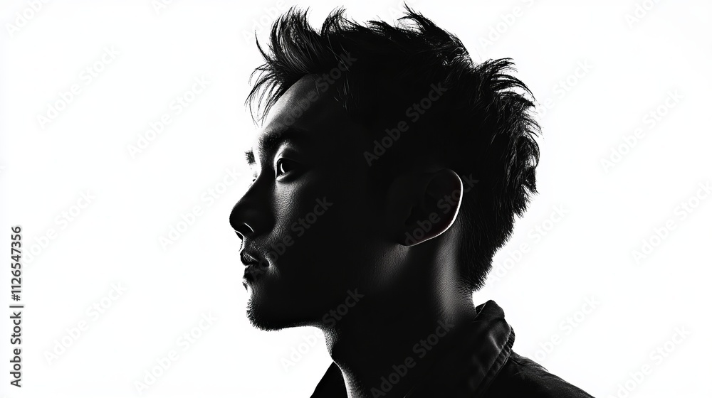 Intriguing Profile Silhouette of a Man; A Striking Black and White Portrait Intriguing Profile Silhouette of a Man; A Striking Black and White Portrait