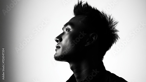 Intriguing Profile Portrait of a Man; A Striking Black and White Image Capturing a Moment of Reflection. photo