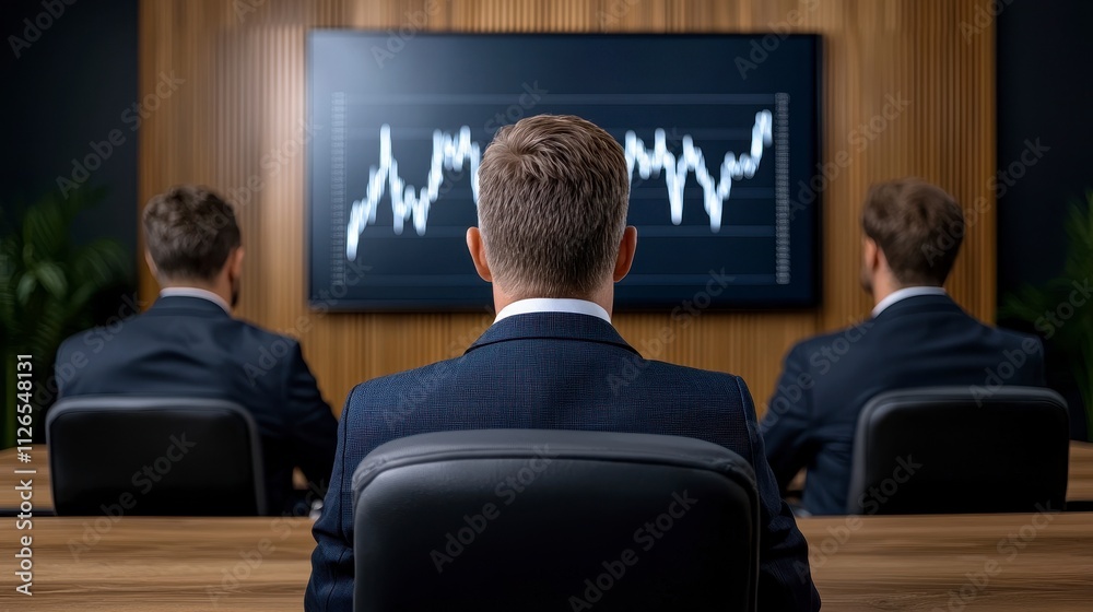 Obraz premium Business strategy meeting corporate office conference room professional environment back view analytics discussion