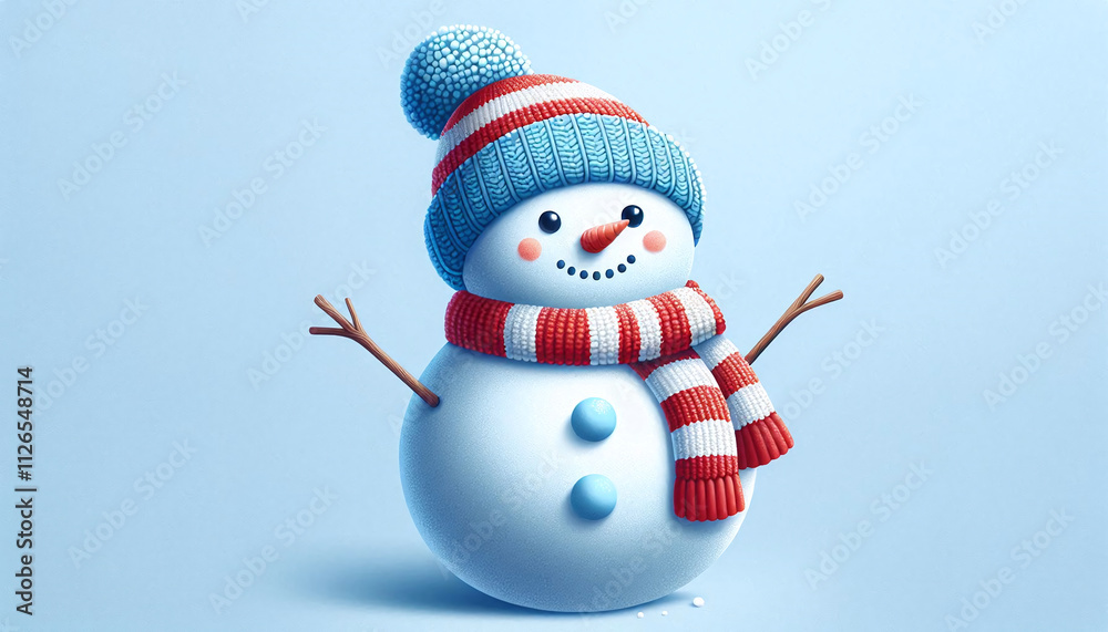 Obraz premium Cheerful Snowman in Blue Beanie and Striped Scarf