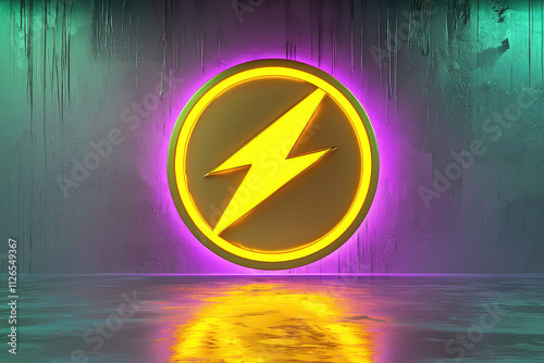 A vibrant graphic featuring a yellow lightning bolt symbol encircled by neon colors against a textured background. photo