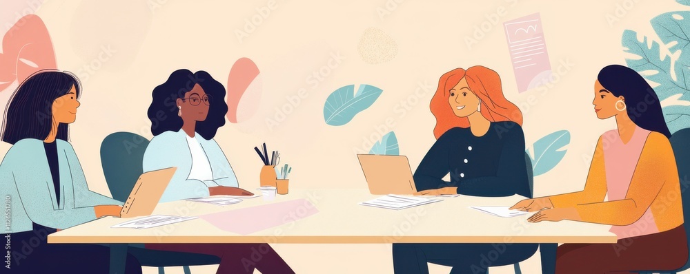 Diverse female business team enjoying a successful meeting with teamwork and collaboration Diverse female business team enjoying a successful meeting with teamwork and collaboration