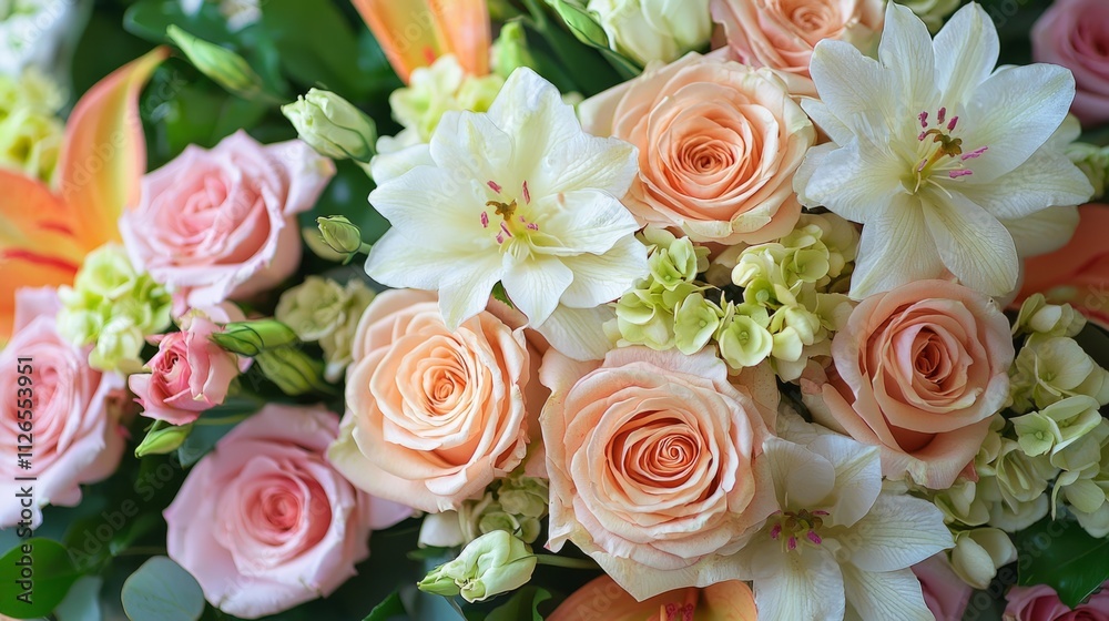 Delicate blooms in soft pastel hues come together in a stunning bouquet, embodying the essence of spring. Discover the gentle elegance of roses, lilies, and fresh greenery Delicate blooms in soft pastel hues come together in a stunning bouquet, embodying the essence of spring. Discover the gentle elegance of roses, lilies, and fresh greenery