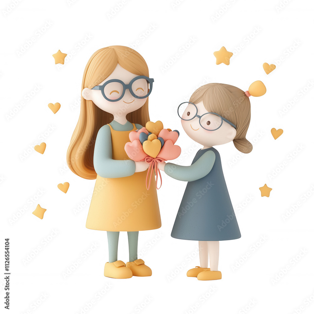 Two cheerful girls sharing a bouquet of hearts, epitomizing friendship and joy., isolated on a transparent background. Two cheerful girls sharing a bouquet of hearts, epitomizing friendship and joy., isolated on a transparent background.