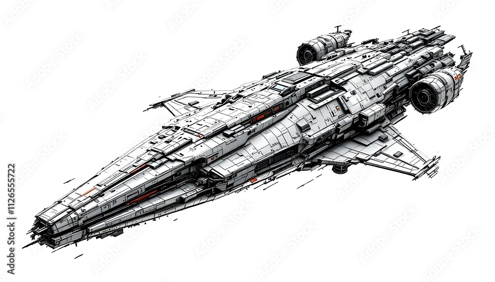 Obraz premium spaceship, model, sci-fi, textures, detailed, isolated, white, background, futuristic, spacecraft, design, realistic, highresolution, merchandise, sci-fiart, space, vehicle, technology, intricate,
