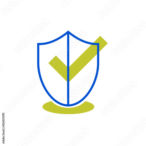 A shield with a green checkmark symbolizes security and protection.