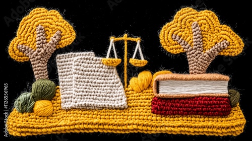 Yarn Art Justice Books Trees Crochet Landscape