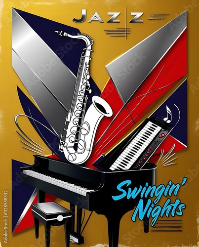 Jazz Swingin Nights Grand Piano Saxophone Keyboard Music photo