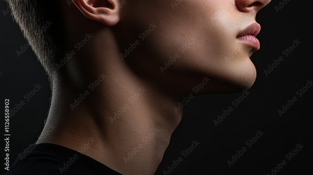 Close-up Profile Portrait of a Man's Neck and Face. A Striking Image of Skin Texture and Light Close-up Profile Portrait of a Man's Neck and Face. A Striking Image of Skin Texture and Light