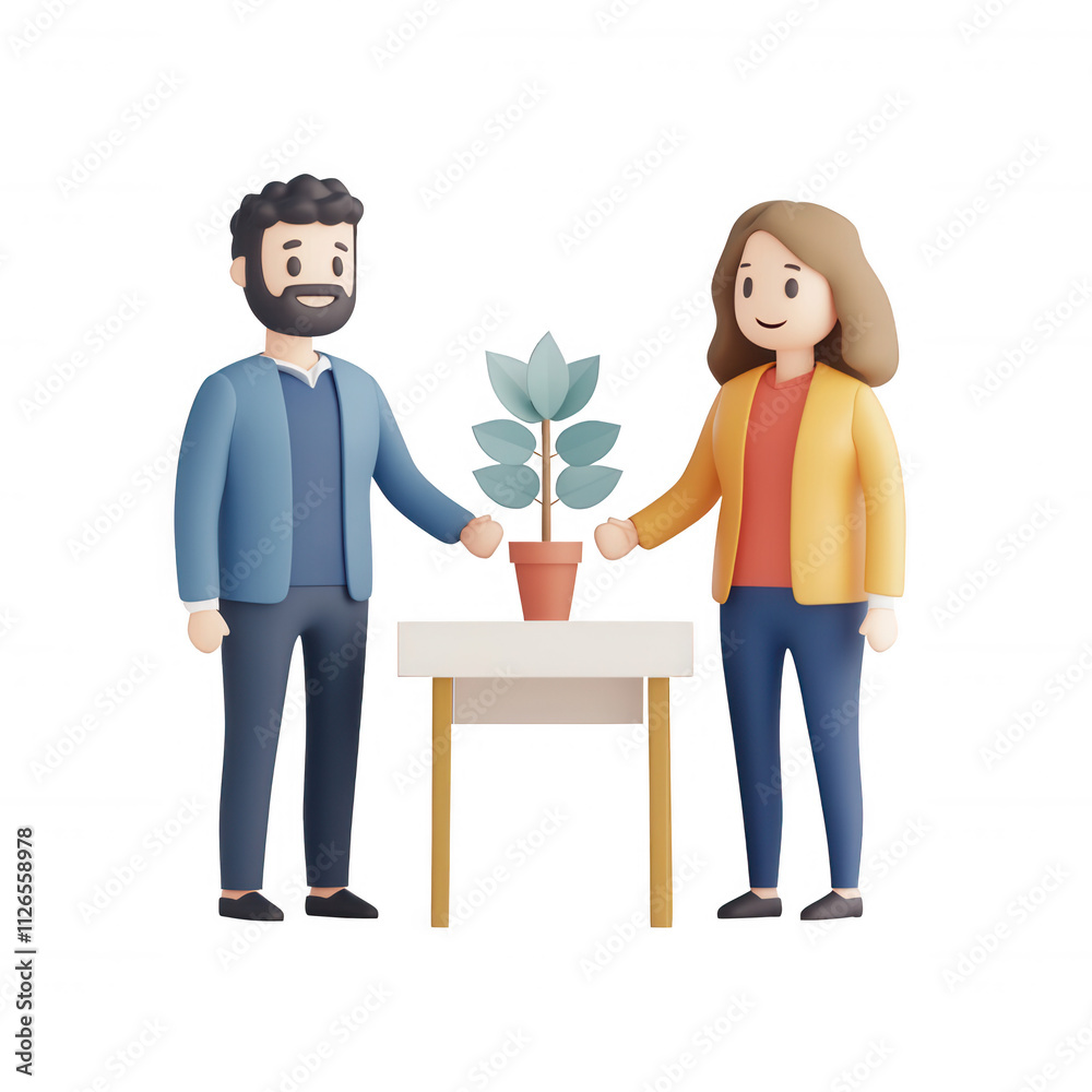 A couple shares a happy moment while caring for their indoor plants at home., isolated on a transparent background. A couple shares a happy moment while caring for their indoor plants at home., isolated on a transparent background.